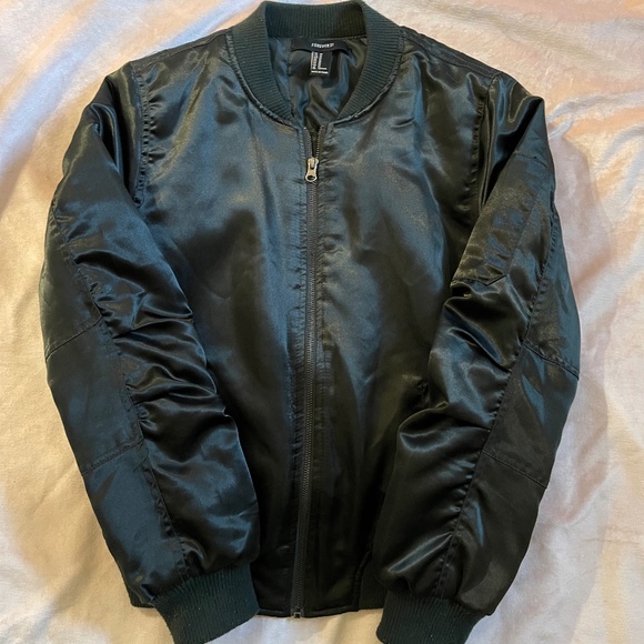 Forever 21 Black Bomber Jacket-Sleek Satin - Picture 3 of 11